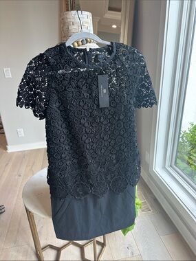 Black Crochet Lace Short Sleeve Blouse by Banana Republic